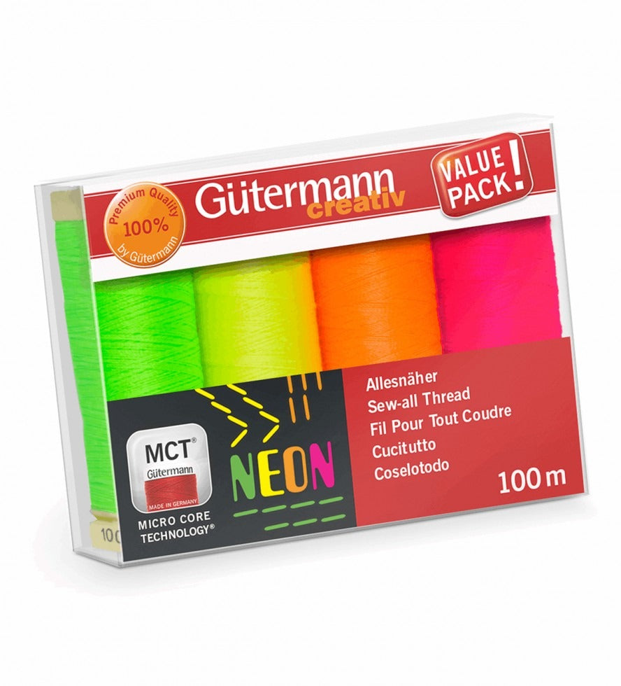 Gutermann Sew All Thread Set - 4 Reels - Neon Colours