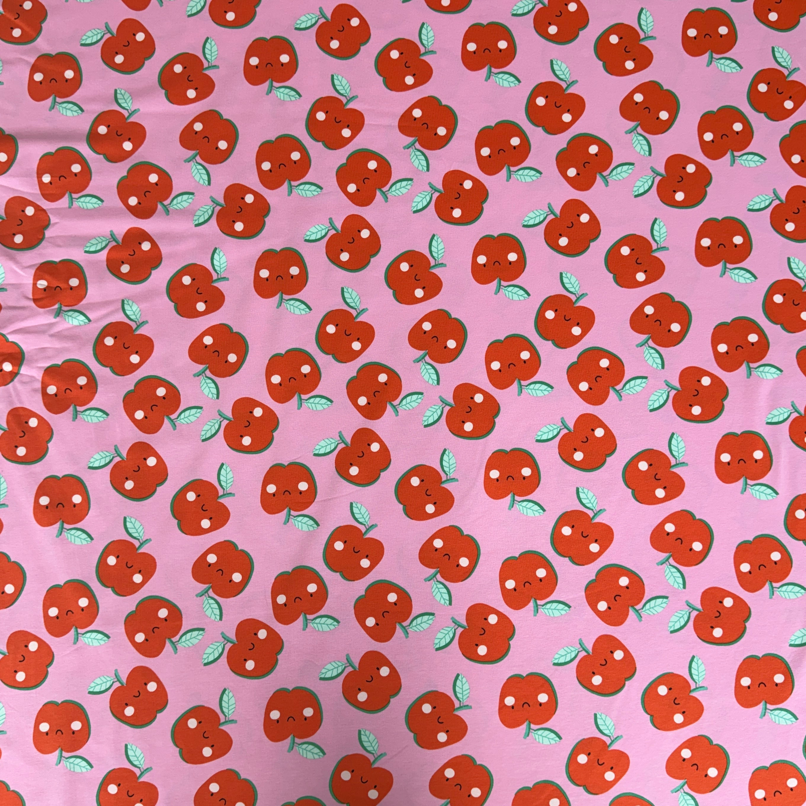 Happy Apples - Printed Cotton Jersey Fabric - Pink