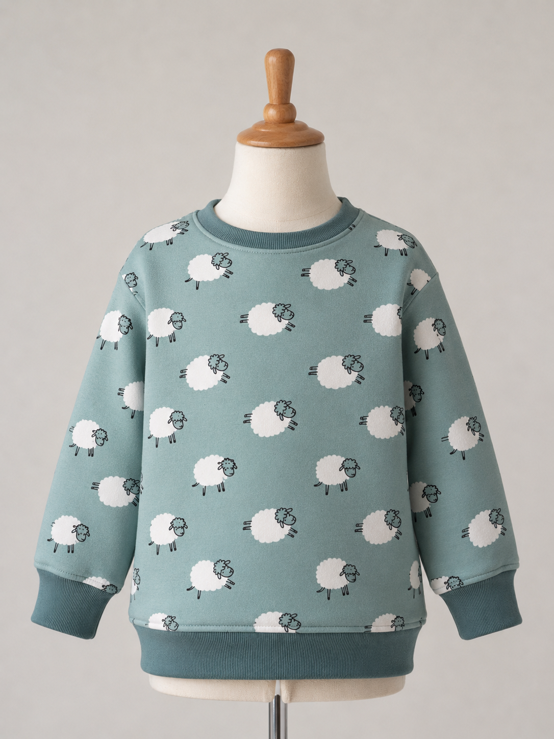 Frolicking Sheep French Terry Fabric in Dusty Teal