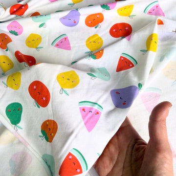 Cute Fruit Faces Cotton Jersey Fabric - Ivory