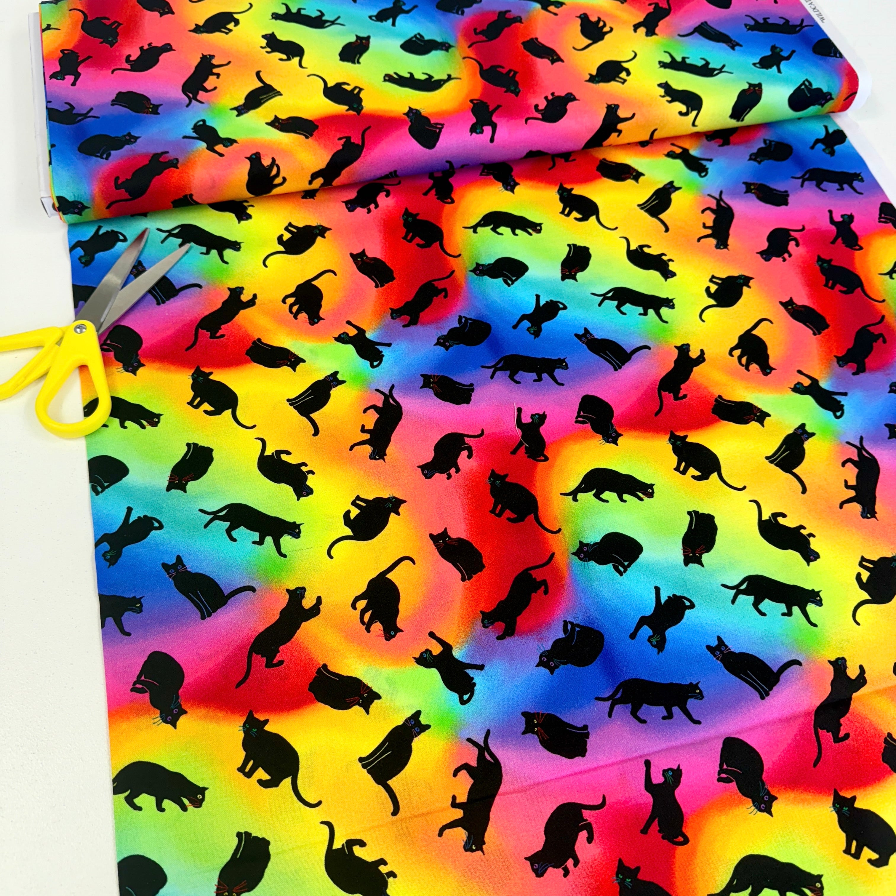 Timeless Treasures - Tossed Black Cats - Rainbow