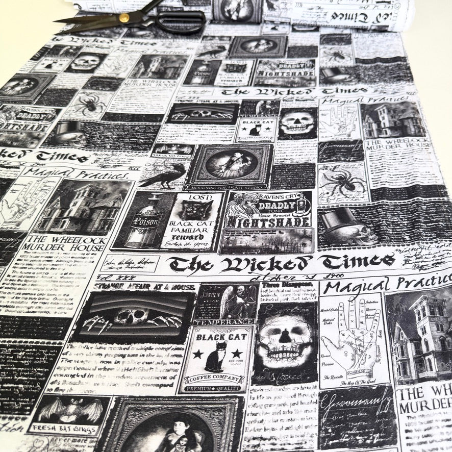 PRINT FAULT: Wicked Time Newspaper - White (Per Metre)
