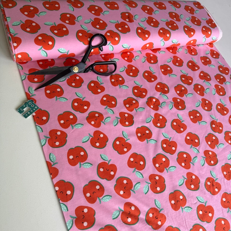 Happy Apples - Printed Cotton Jersey Fabric - Pink