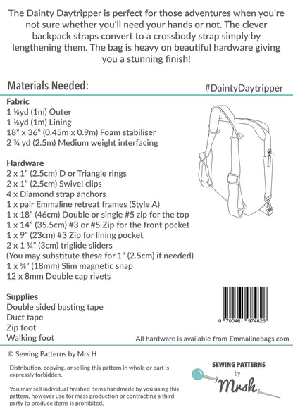 The Dainty Daytripper Backpack - Mrs H Sewing Patterns