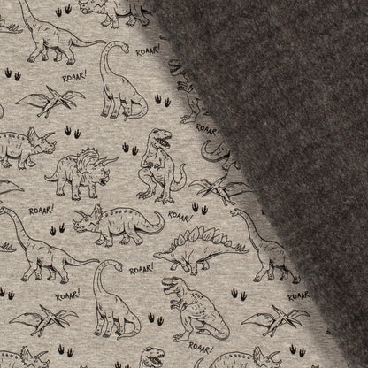 Alpine Fleece - Printed Dinosaurs - Grey