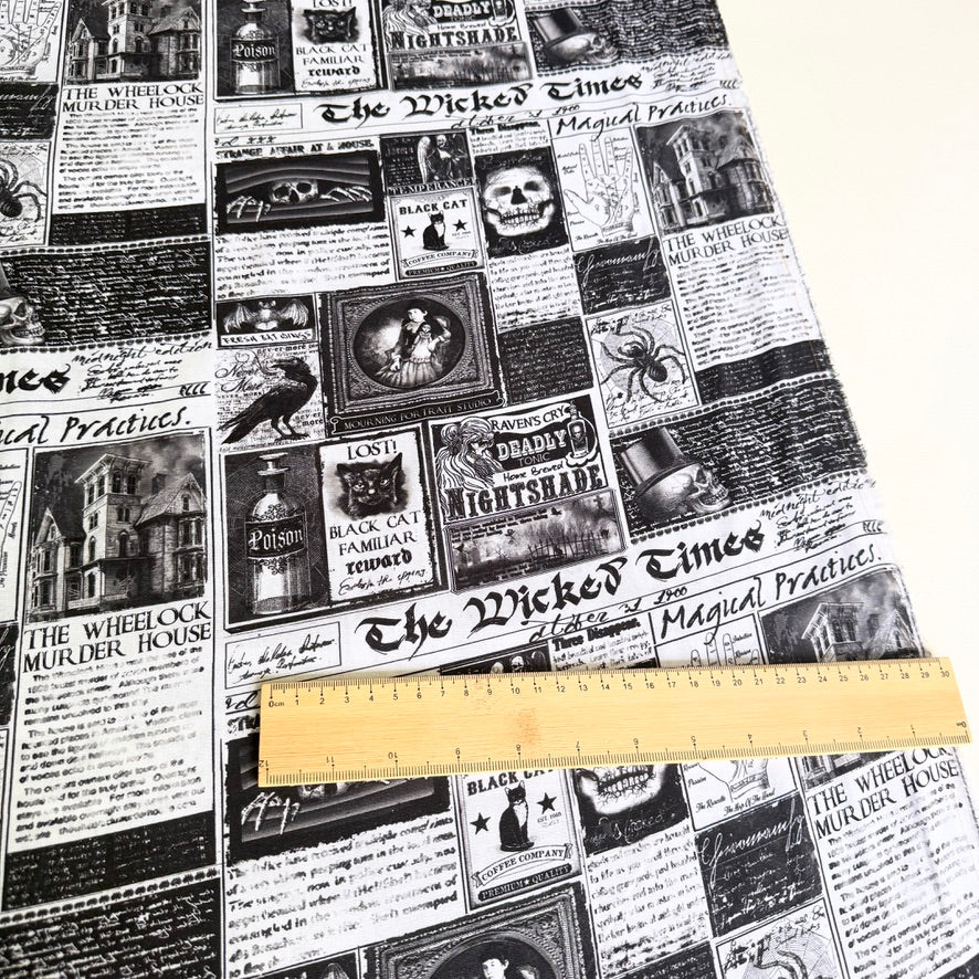 PRINT FAULT: Wicked Time Newspaper - White (Per Metre)