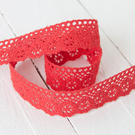 CLEARANCE: Berties Bows Wide 23mm Cotton Lace - Red (9.5 metres)