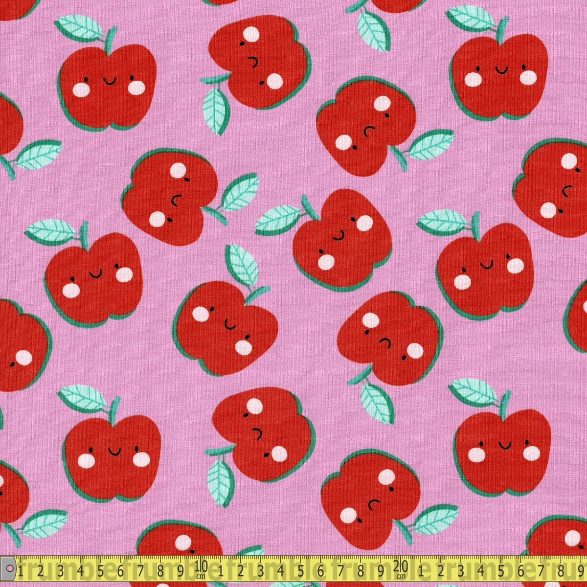 Cute Apple Faces - Printed Cotton Jersey - Pink