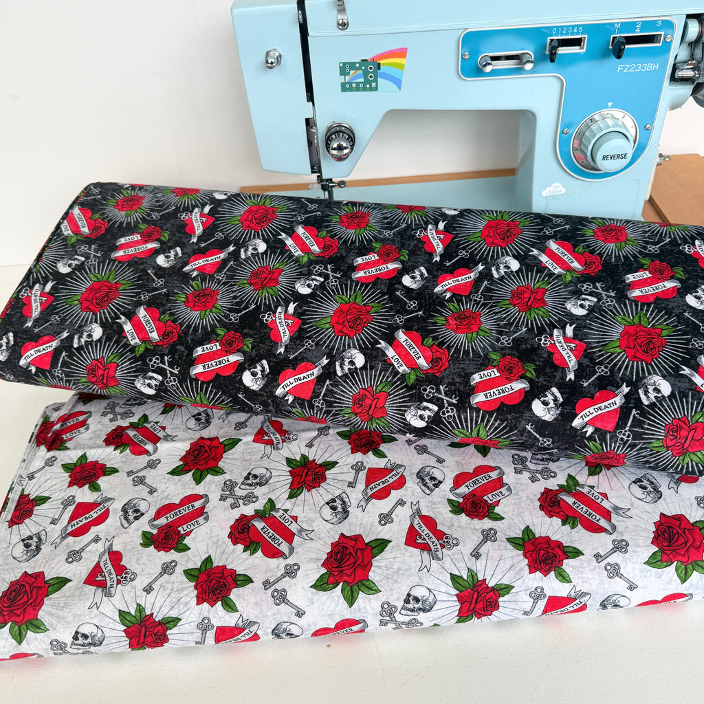 Northcott Fabrics - Till Death Us Do Part Hearts - Black