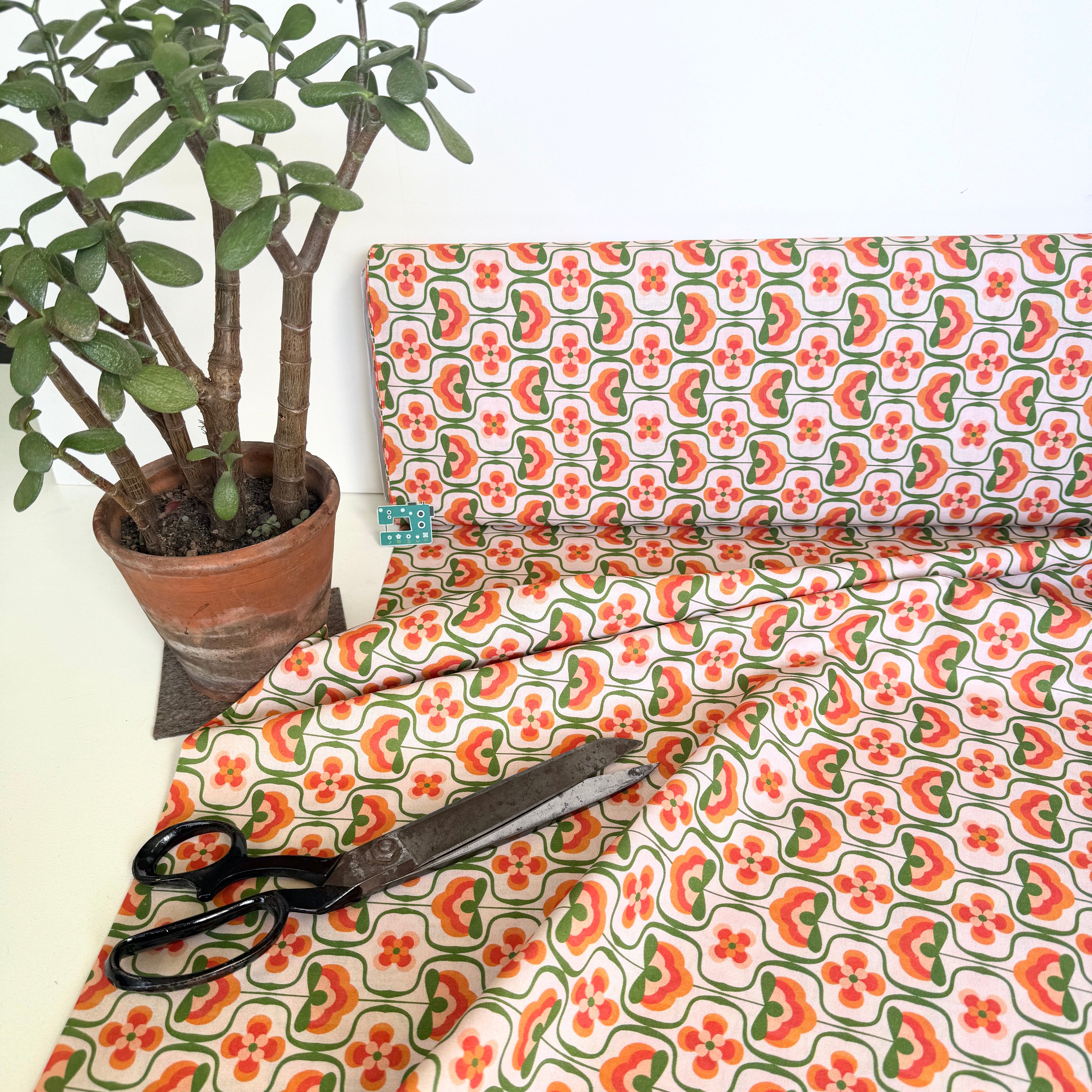 Retro Flower Power Cotton Fabric - 145cm Wide