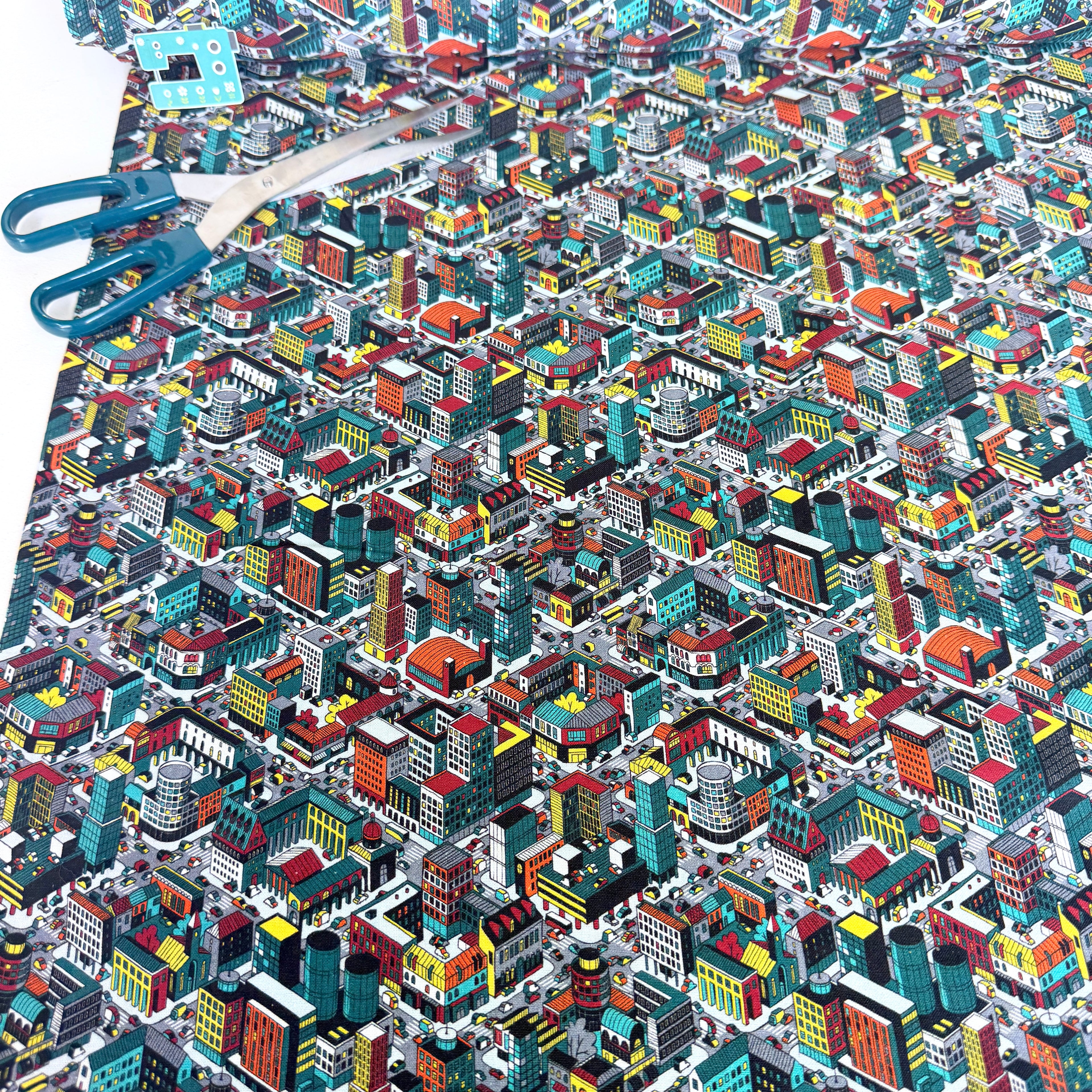 Pixel Art Gaming City Cotton Fabric - 145cm Wide