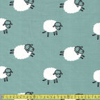 Frolicking Sheep French Terry Fabric in Dusty Teal