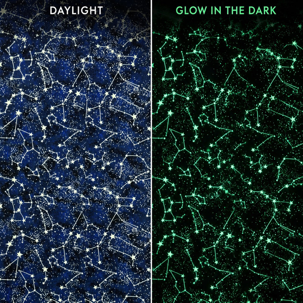 Glow in the Dark Constellations Cotton Fabric - Navy