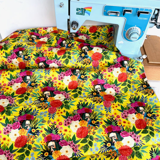 Remnant of Hola Frida Main Print (Buttercup) Fabric by Dear Stella (93cm)