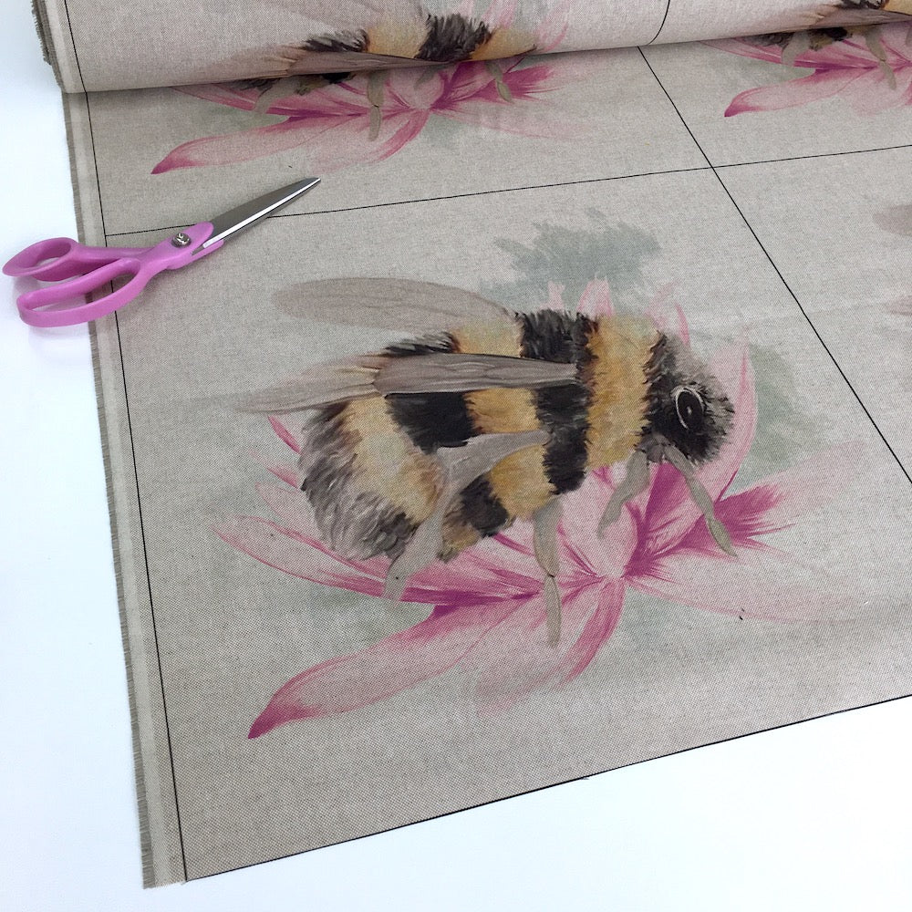 Cushion Panel - Floral Bee - Linen Look Canvas