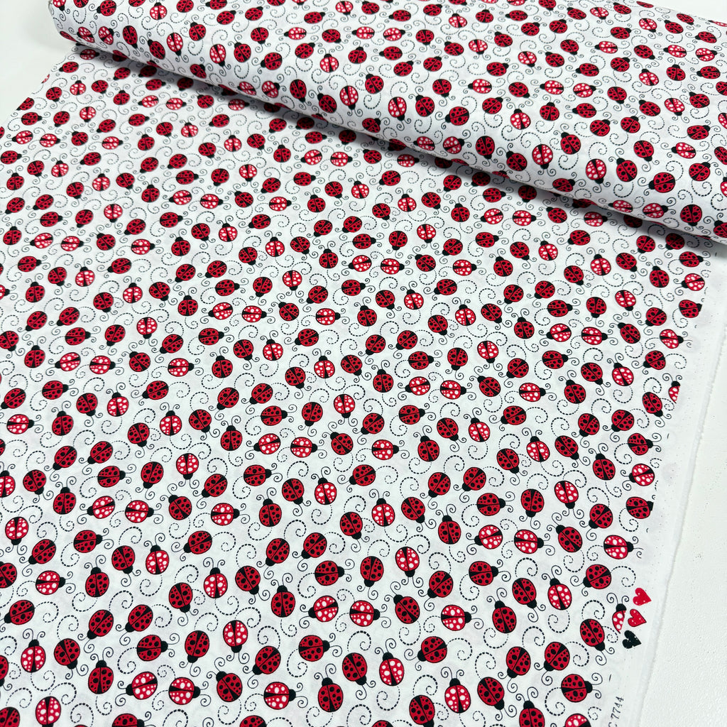 Timeless Treasures Fabric - Little Red Labybugs - White