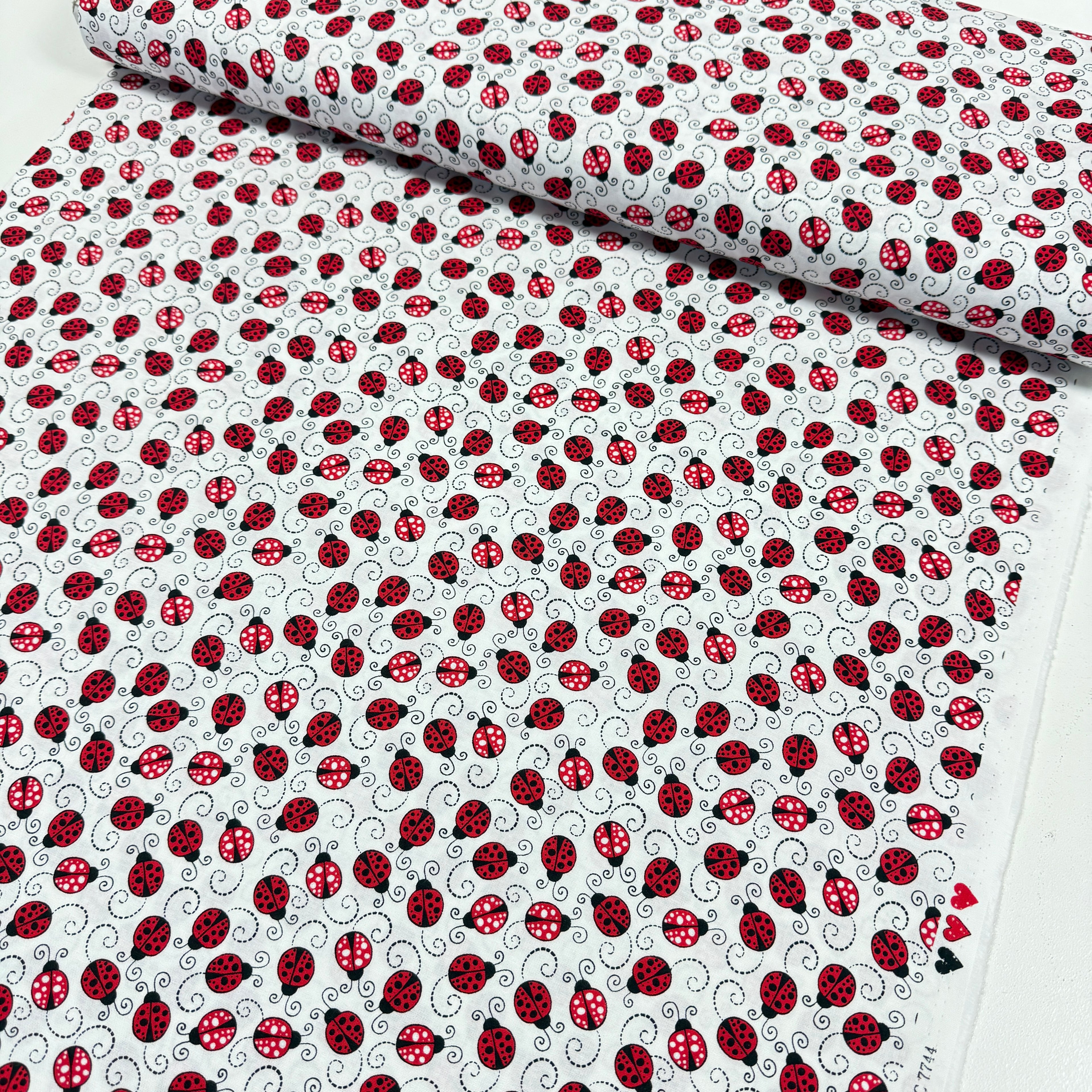 Timeless Treasures Fabric - Little Red Labybugs - White