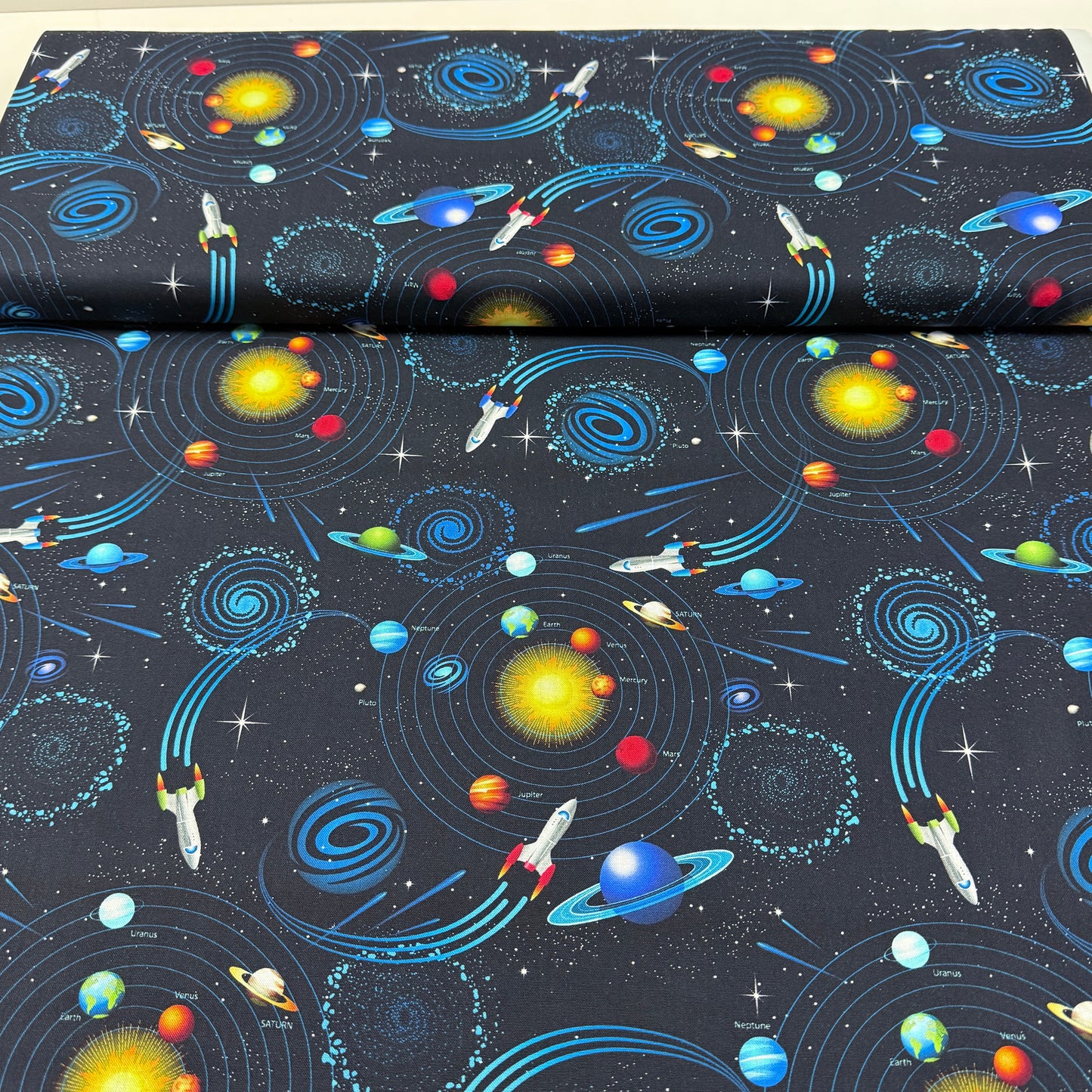 Timeless Treasures Fabric - Tossed Solar System - Black