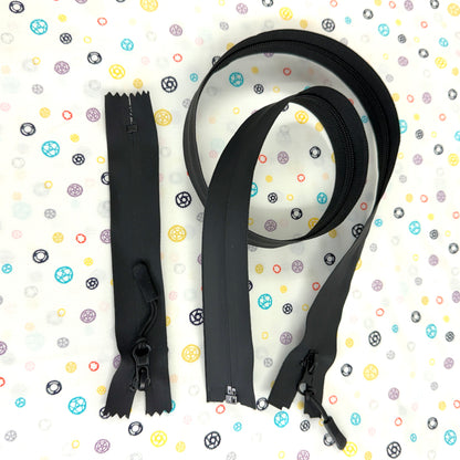 Black Waterproof Zips: Closed 16cm & Open 85cm