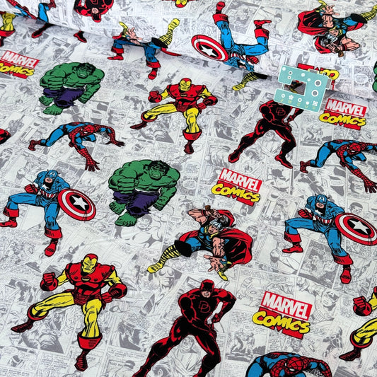 Marvel Retro Action Comics (White) Fabric by Springs Creative