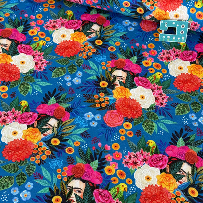 Hola Frida Main Print (Cobalt Blue) Fabric by Dear Stella