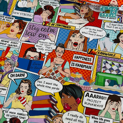 Retro Sewing Comic (Multi) Fabric by Timeless Treasures