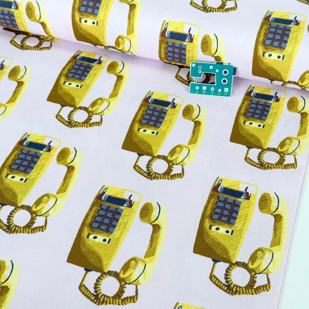 Recollect: Call Waiting Telephones (Pink) GOTS Fabric by Cloud 9