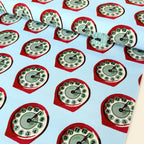 Recollect: Retro Clocks (Blue) GOTS Fabric by Cloud 9