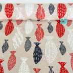 Red/Blue/White Fishes on Linen Look Canvas Fabric