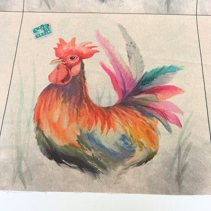 Watercolour Rooster Cushion Panel on Linen Look Canvas