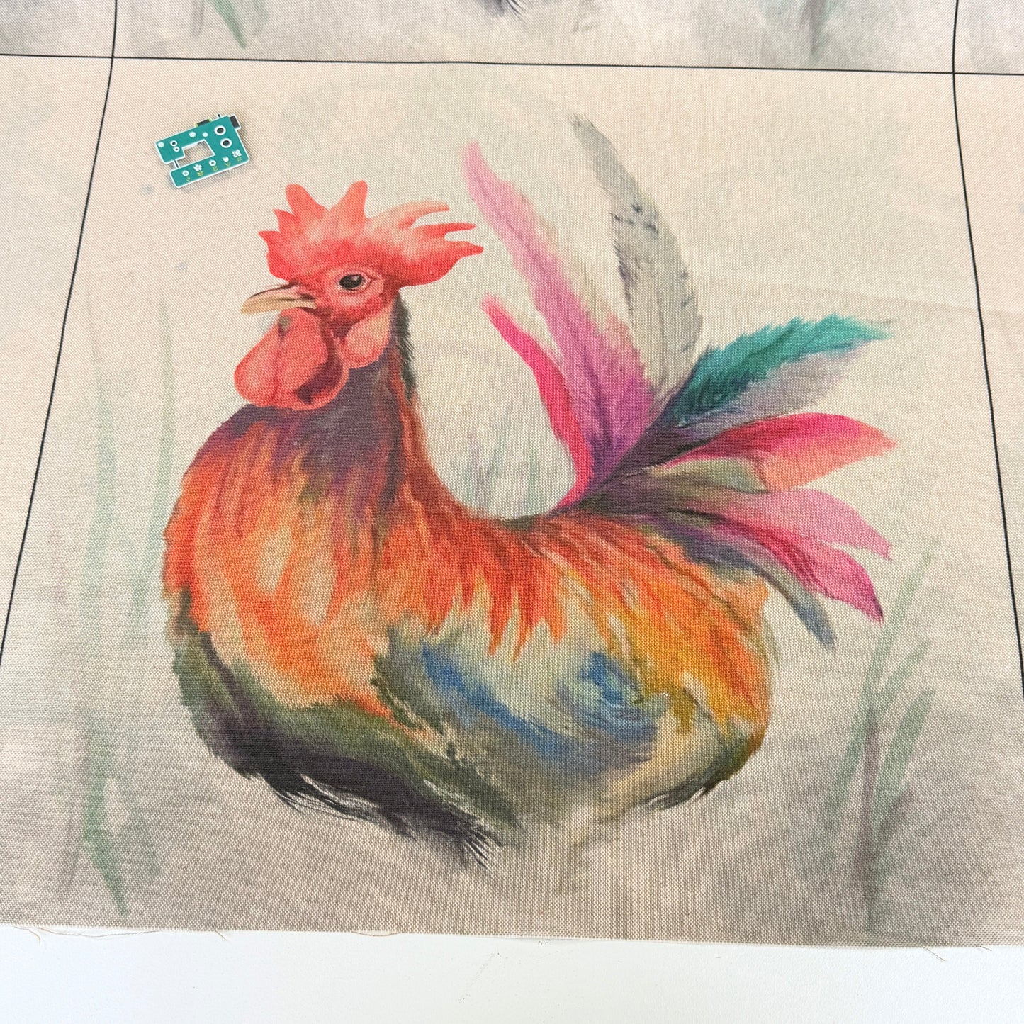 Cushion Panel - Cockerel Rooster - Linen Look Canvas