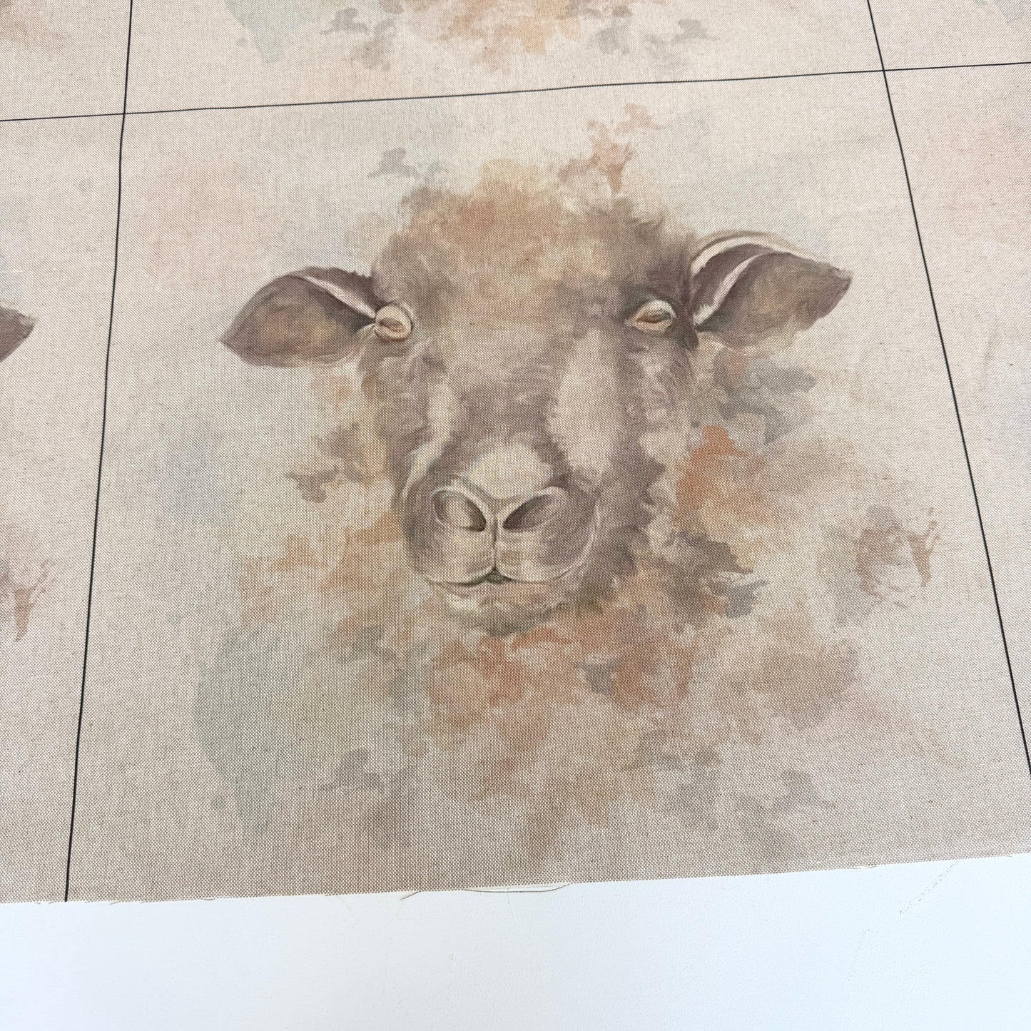 Watercolour Sheep Face Cushion Panel on Linen Look Canvas