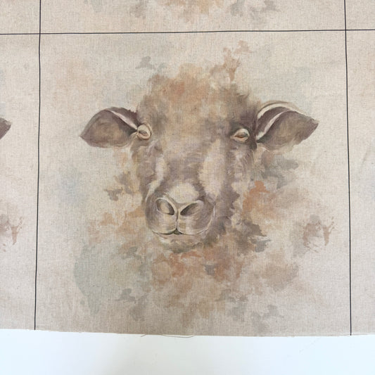 Watercolour Sheep Face Cushion Panel on Linen Look Canvas