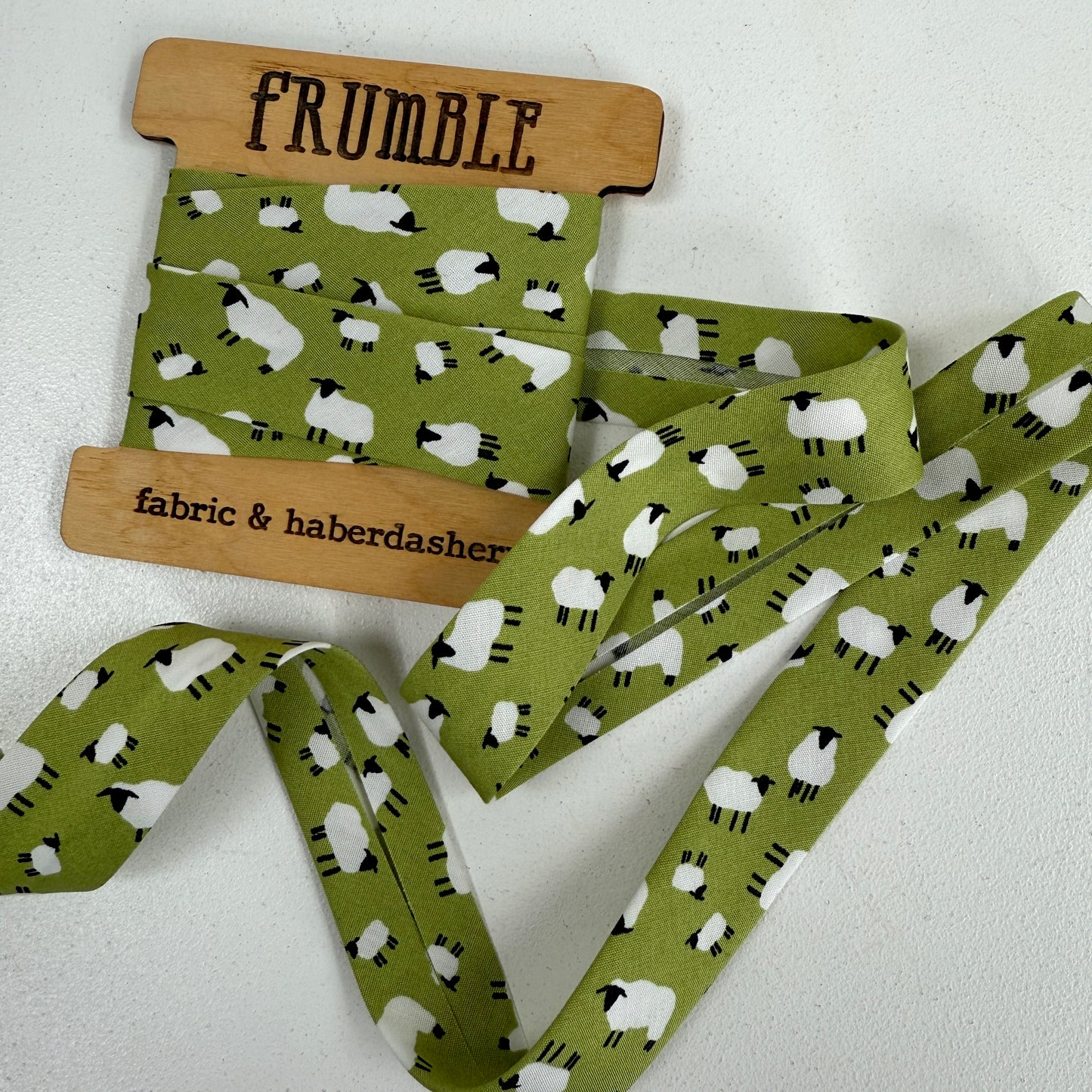 25mm Handmade Bias Binding - Limited Edition - Farm Sheep - Green