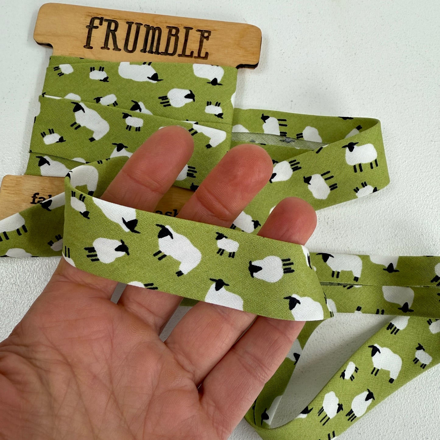 25mm Handmade Bias Binding - Limited Edition - Farm Sheep - Green