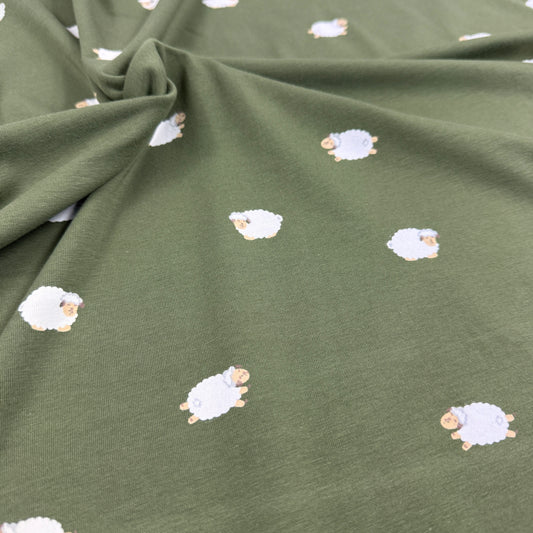 Cute Sheep - Printed Cotton Jersey - Green