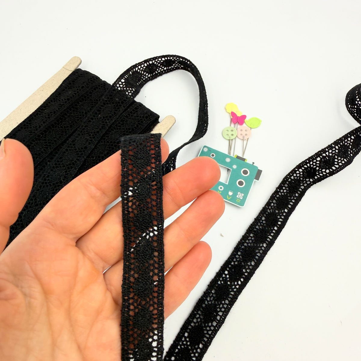 CLEARANCE: Fine Dot Cotton Lace Trim 18mm Wide - Black (8 metres)