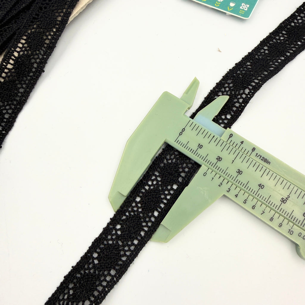 CLEARANCE: Fine Dot Cotton Lace Trim 18mm Wide - Black (8 metres)