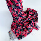 Lightweight Stretch Crepe Painted Poppy  - Deadstock Designer Fabric - Navy