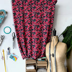 Lightweight Stretch Crepe Painted Poppy  - Deadstock Designer Fabric - Navy