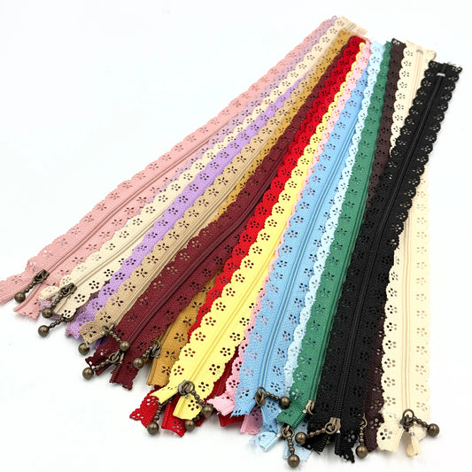 14" (35cm) Lace Edge Design Zip - Choice of Colours