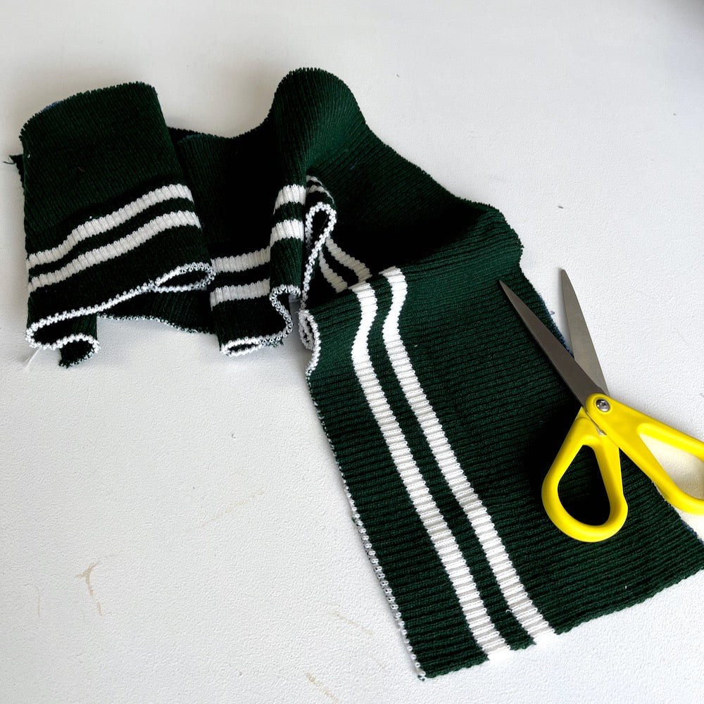 Chunky Cuff Cotton Ribbing Double Sided White Stripes Green