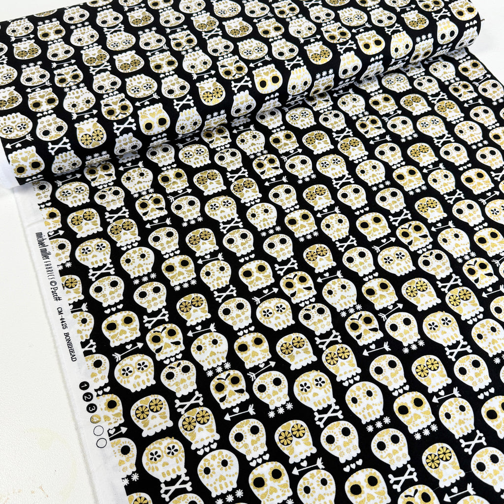 Metallic Bonehead (Black) Quilting Fabric by Michael Miller (Per Metre)