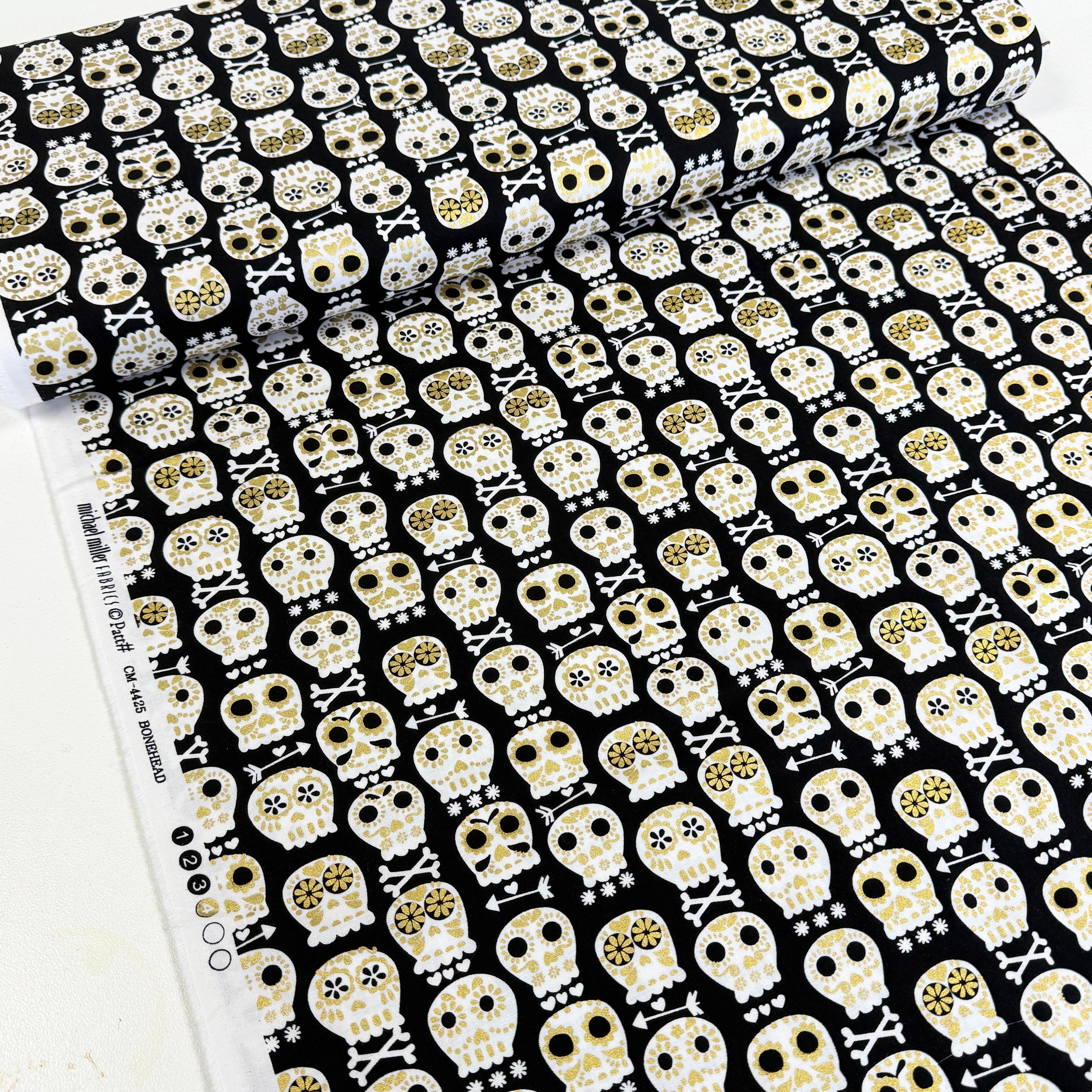 Metallic Bonehead (Black) Quilting Fabric by Michael Miller (Per Metre)