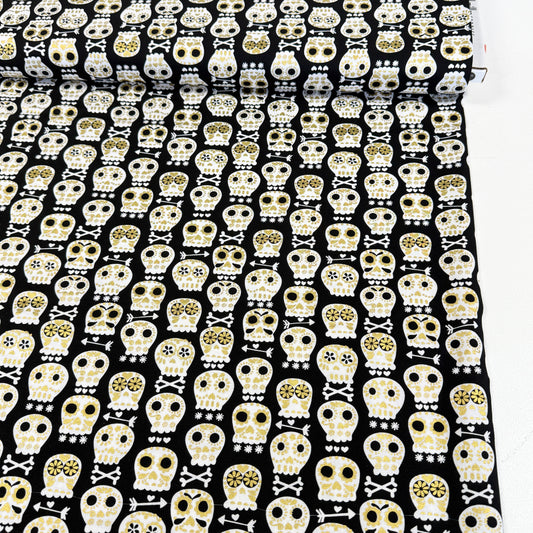 Metallic Bonehead (Black) Quilting Fabric by Michael Miller (Per Metre)