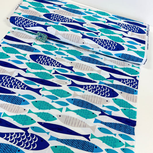 Mod Fish (Blue) Quilting Fabric by Michael Miller (Per Metre)