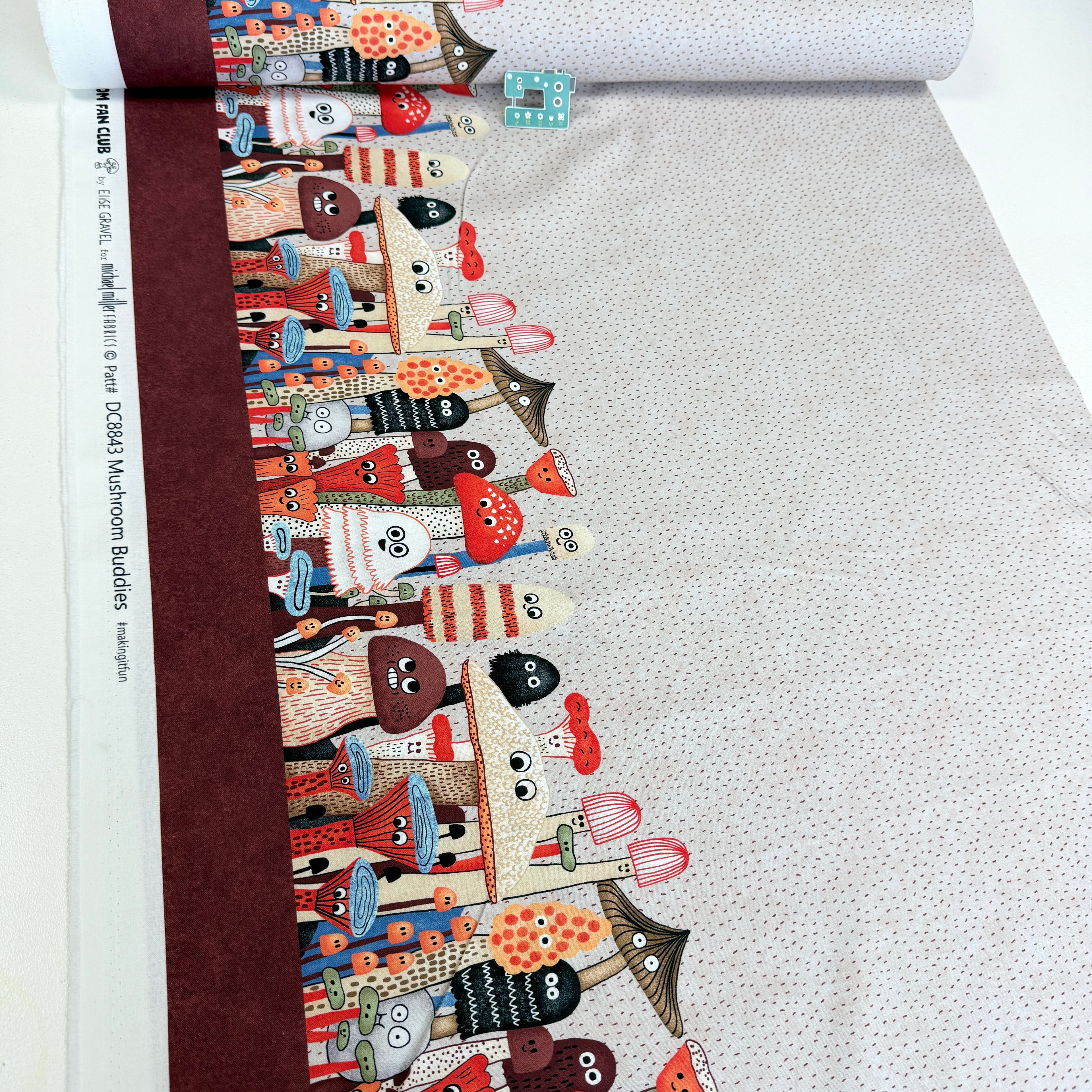 Remnant of Mushroom Buddies (Khaki) Quilting Fabric by Michael Miller (117cm)