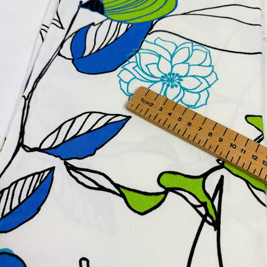 Remnant of Blue Botanical Drawings - 240gsm Cotton Duck Canvas - 185x84cm