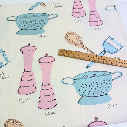 Remnant of Pastel Kitchen Pots and Pans - 230gsm Cotton Duck Canvas - 440x140cm