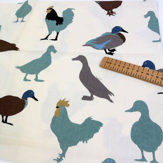 Remnant of Prestigious Textiles Ducks & Cockerels Blue - 240gsm Cotton Duck Canvas - 88x140cm